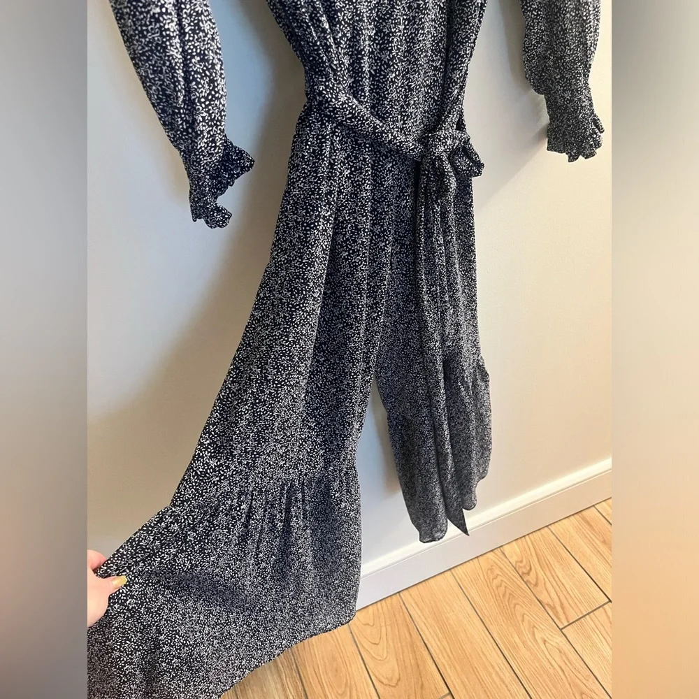Michael Kors White Blue Long-sleeve Jumpsuit